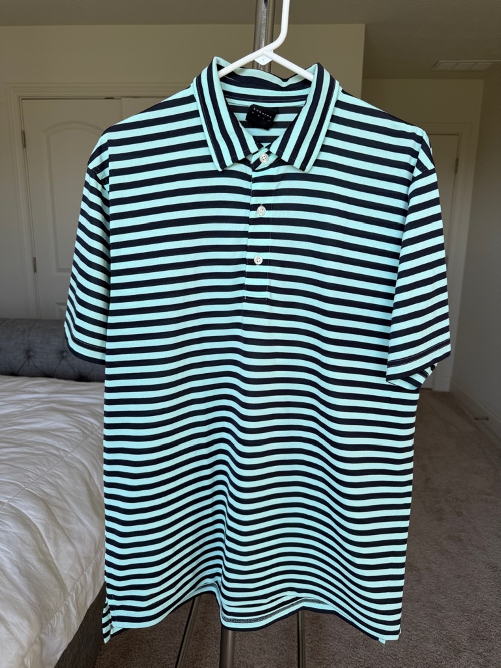 Men's Striped Polo in Mint Green